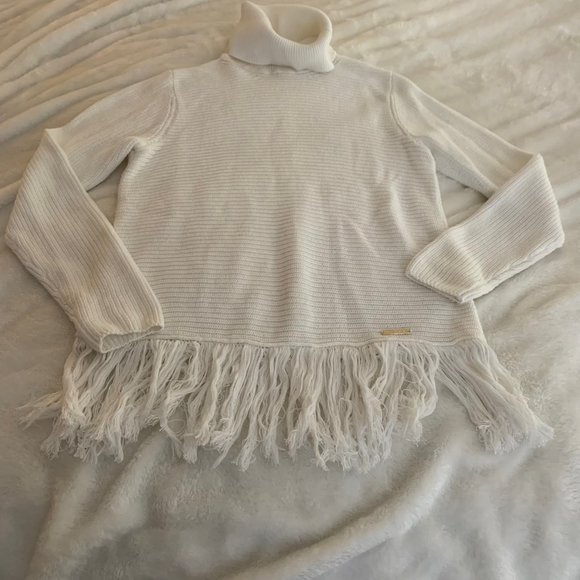 Michael Michael Kors Off White Chunky Turtleneck Sweater with Fringe Size S - Picture 1 of 15